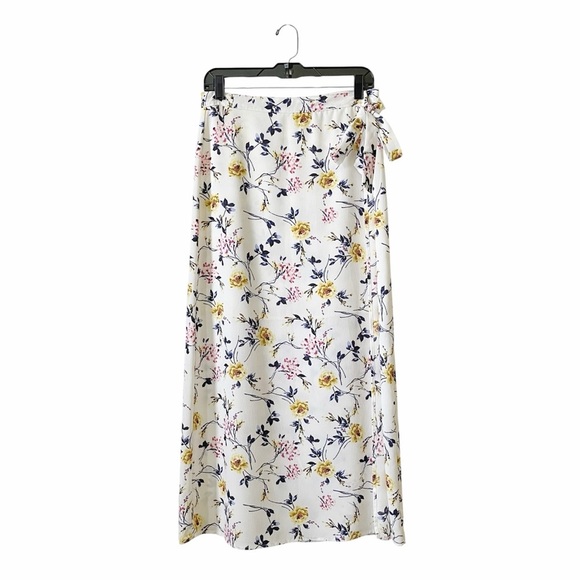 Ten Sixty Sherman Wrap Maxi Skirt Women's Size L Ivory Floral Side Tie Lined - Picture 2 of 9